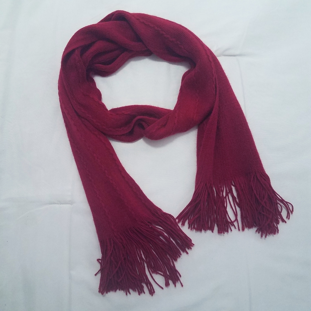 Women's Soft Red Knit Fringe Scarf